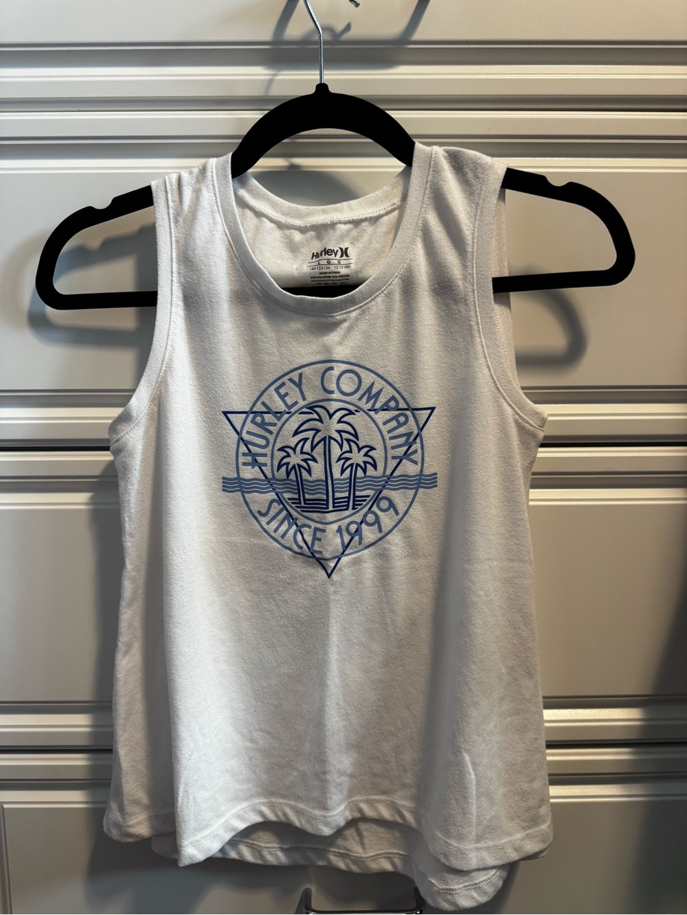 Hurley White Tank with Blue Palm Emblem